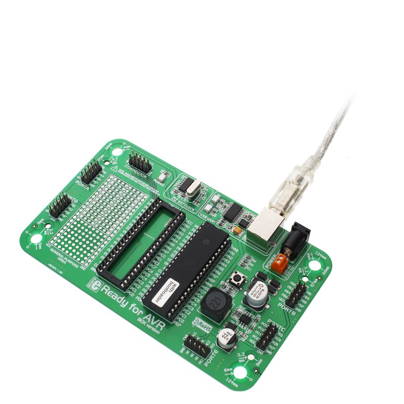 Mikroe Ready for AVR Board in position Mikroe Ready for AVR Board in position