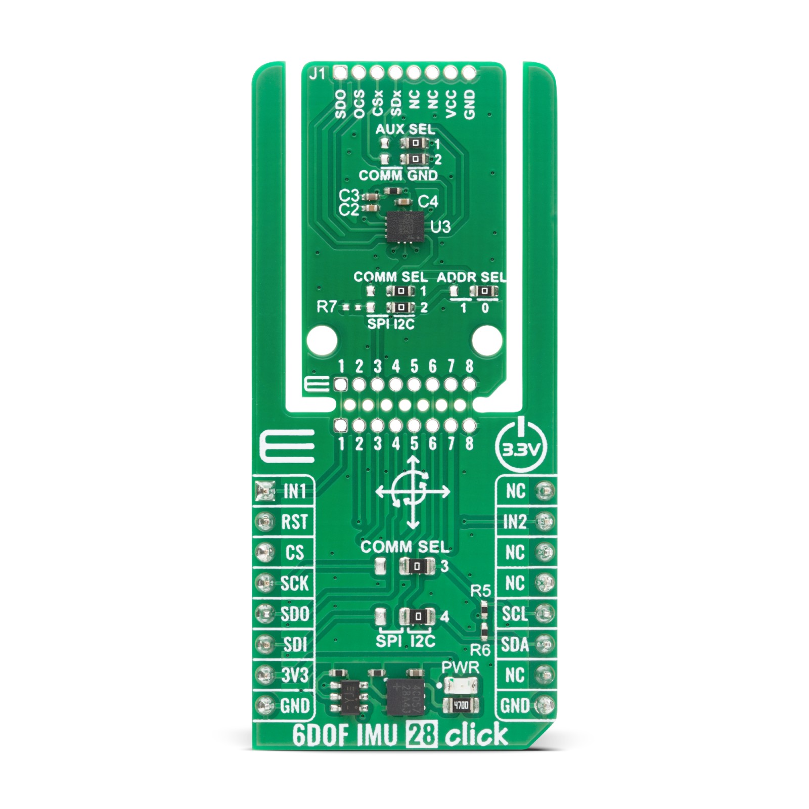 ムミン 6DOF IMU 28 Click - 6-axis IMU High-G Accel | MIKROE-6749