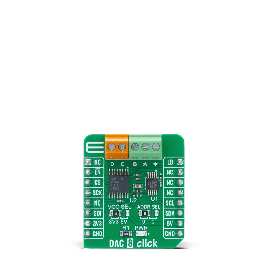 DAC 8 Click | DAC8554IPWR Quad 16-bit DAC Board