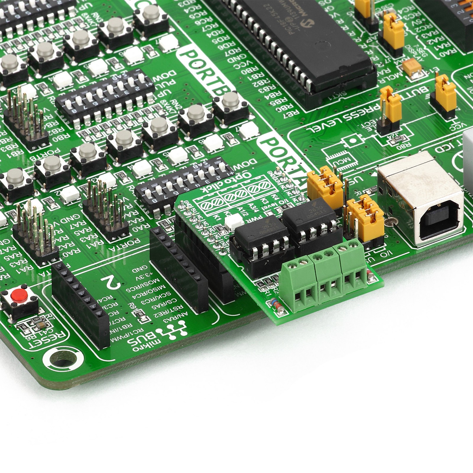 OPTO click Breakout board for two VO2630 optocoupler modules