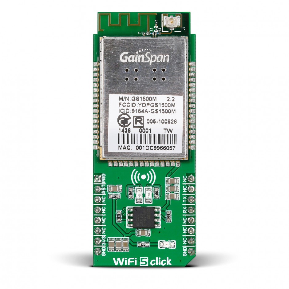 WiFi 5 click board with Gainspan GS1500M WiFi module